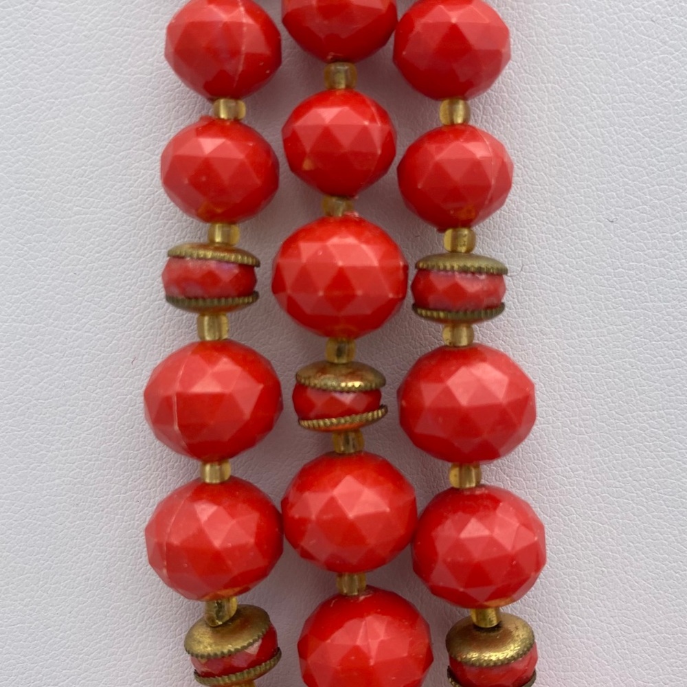 Vintage Germany Stamped Red Bead Multi Strand Nckl - Picture 13 of 14